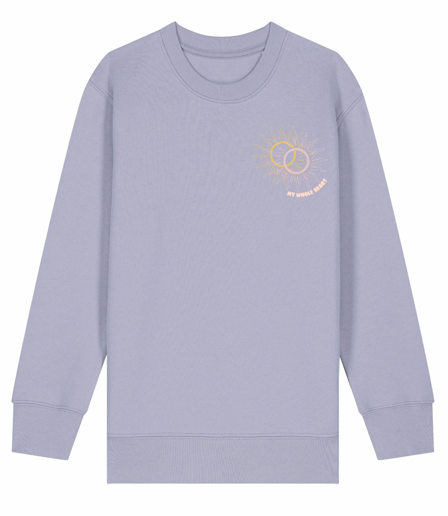'My World’ - Kids Sweatshirt in Lavendar with pink print.